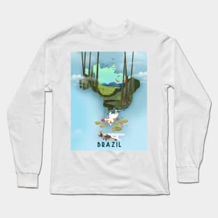 Brazil Travel poster map Long Sleeve T-Shirt